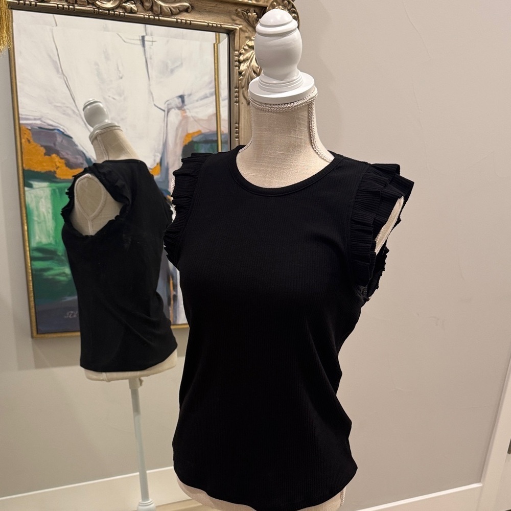 Philosophy Sleeveless Black Top with Ruffle Detail